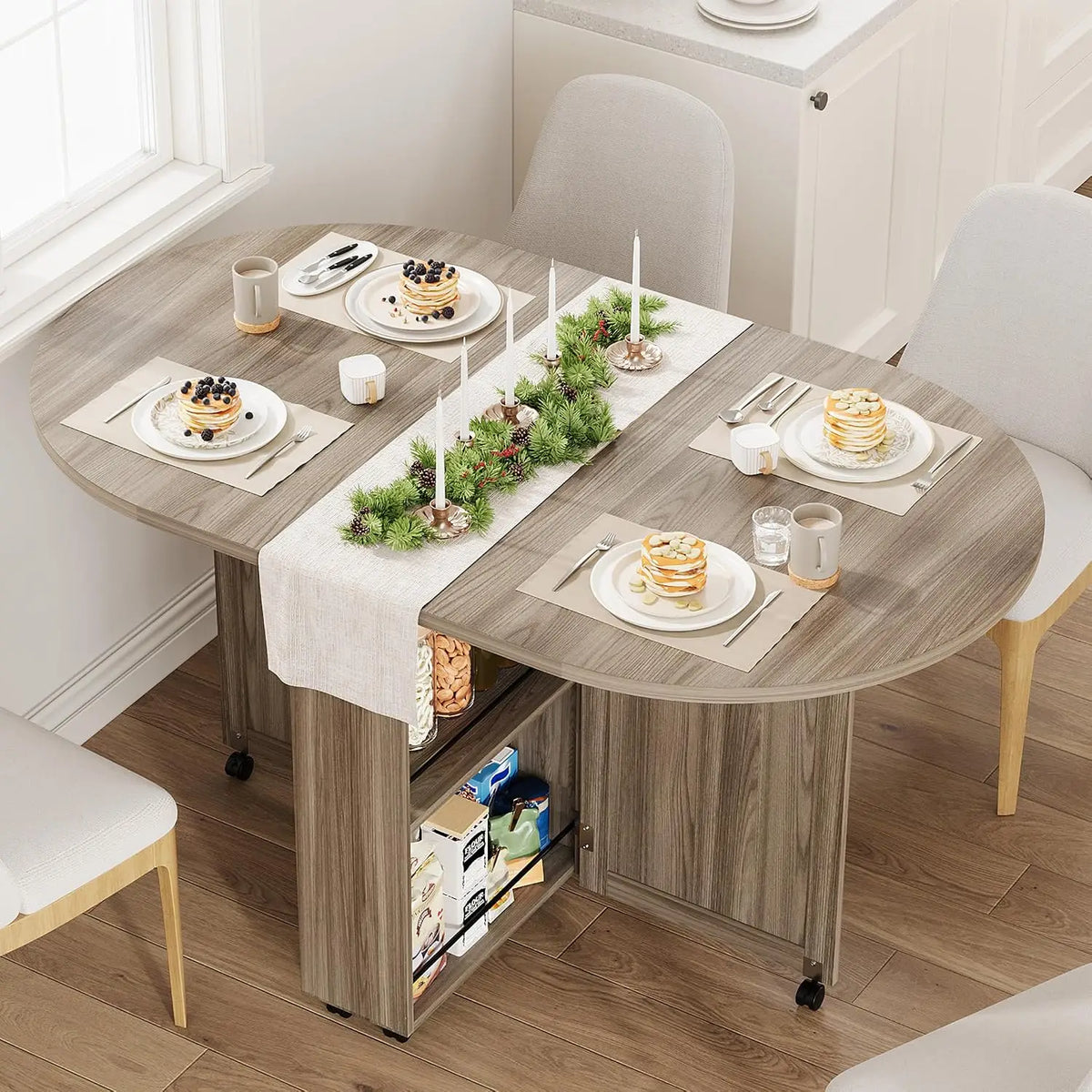 HiMISS Folding Dining Table With Wine Rack And Cup Holders