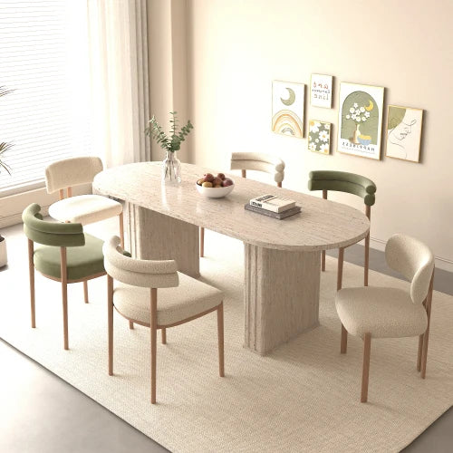 Modern Extendable Oval Dining Table With Wooden Strip Base