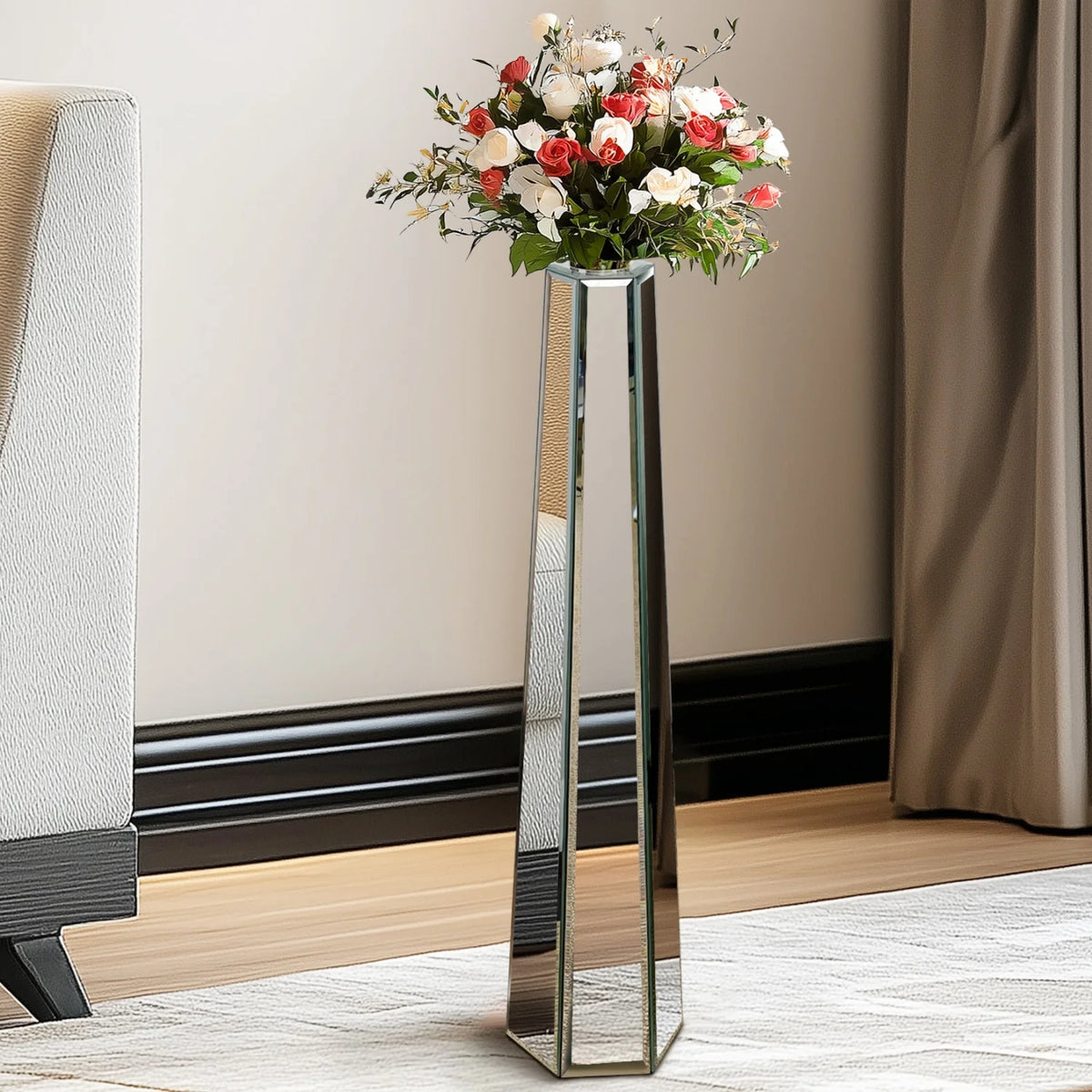 Modern Mirrored Glass Floor Vase For Elegant Home Decor