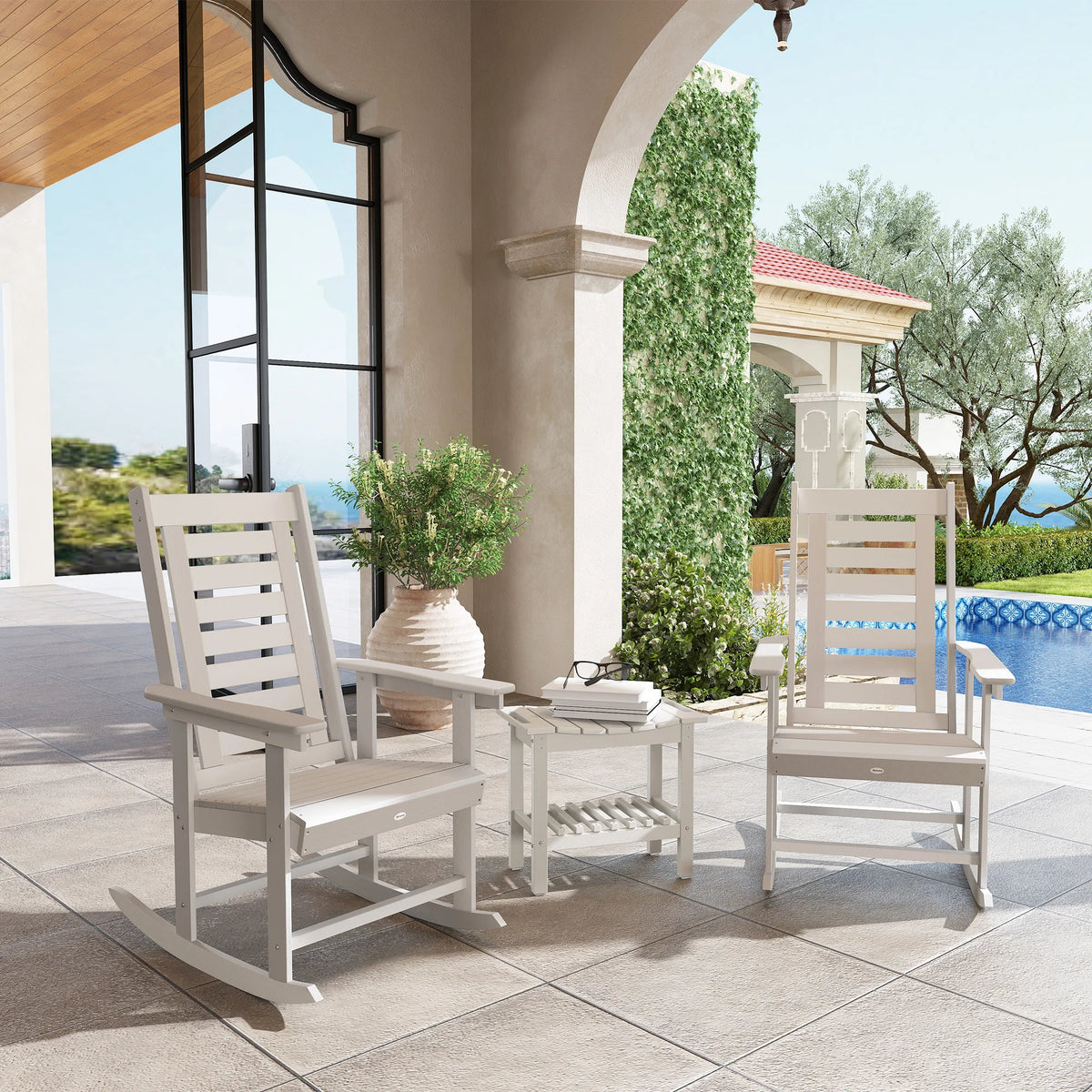 Outsunny High Back HDPE Outdoor Patio Rocking Chairs Set of Two