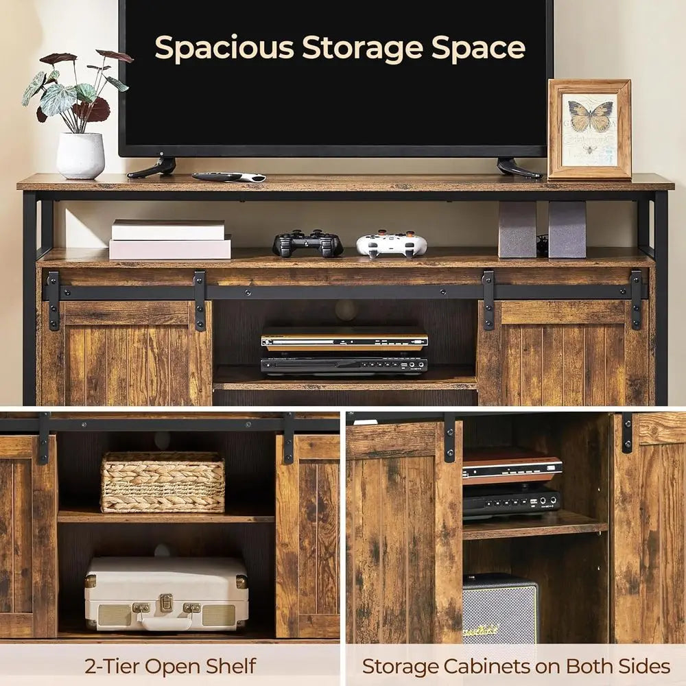 Farmhouse TV Stand With Storage And Sliding Barn Doors