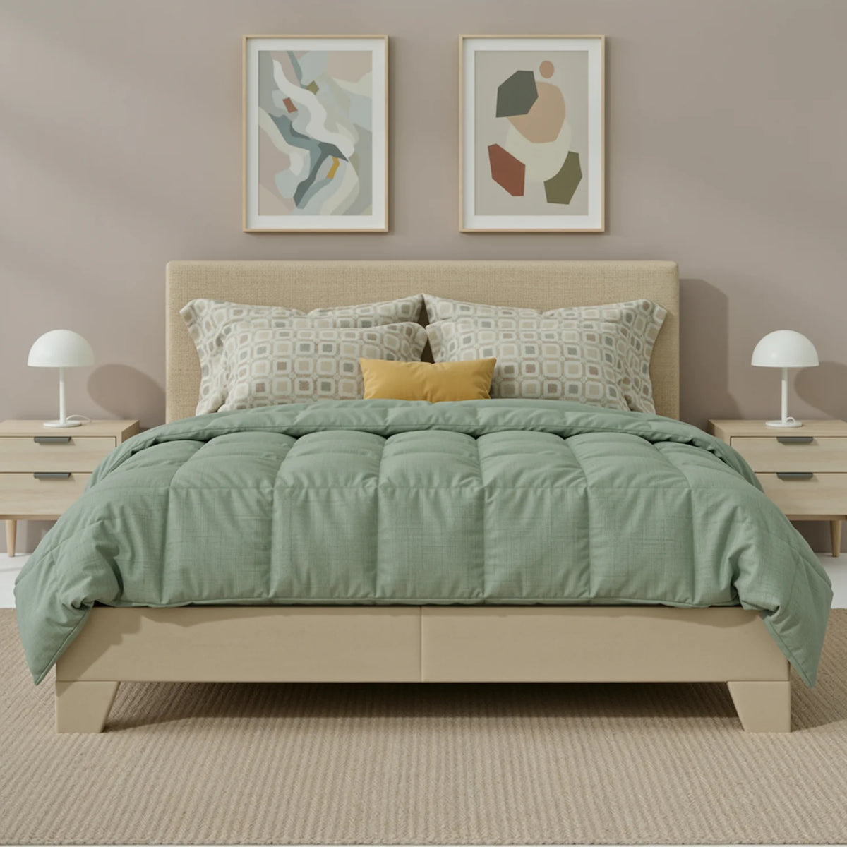 HOOMIC Upholstered Bed Frame With Adjustable Linen Headboard Wood Slats
