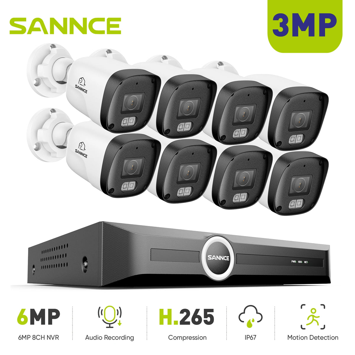 SANNCE PoE Security Camera System 8 Channel NVR Night Vision