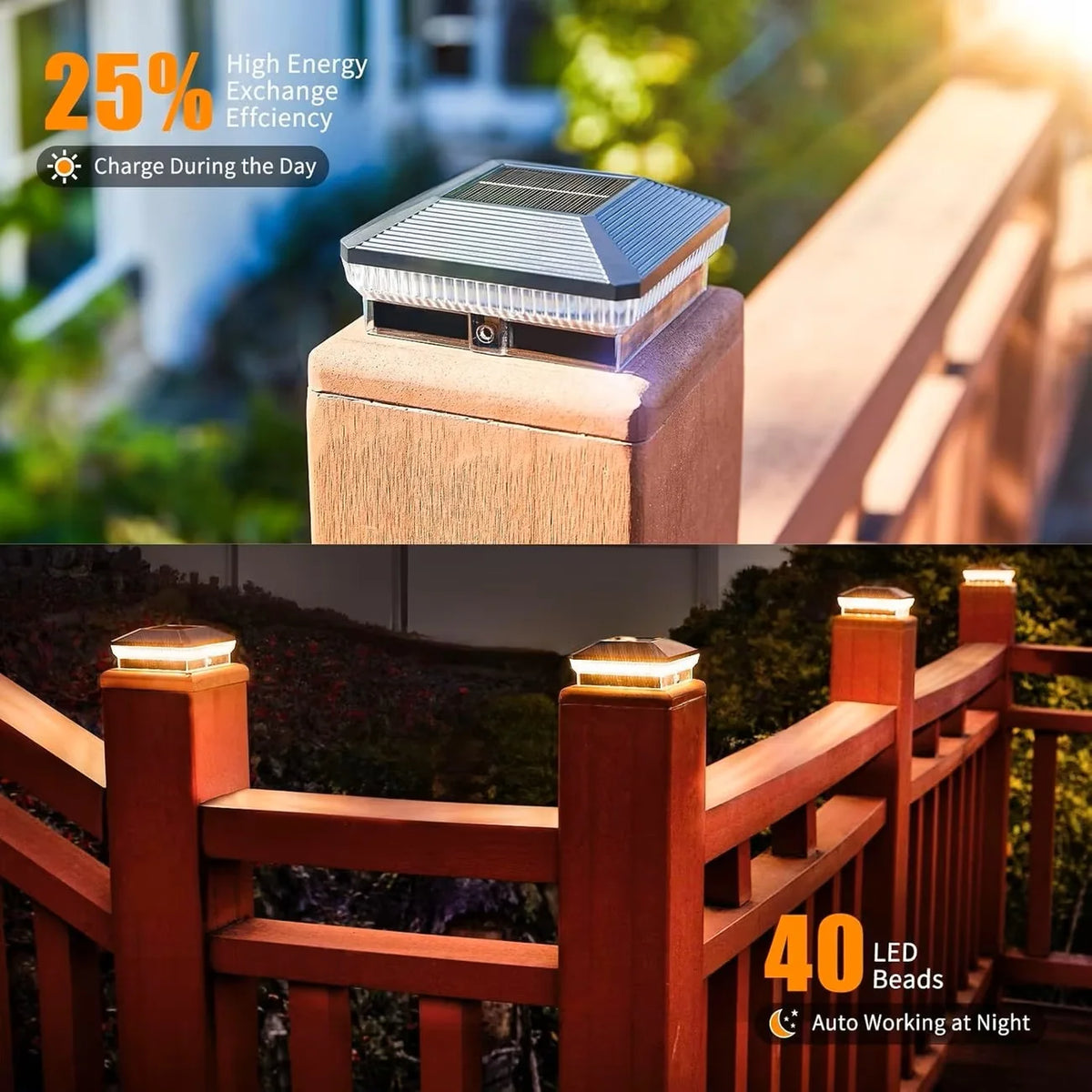 Outdoor Solar Post Cap Lights LED Fence Lighting Three Modes