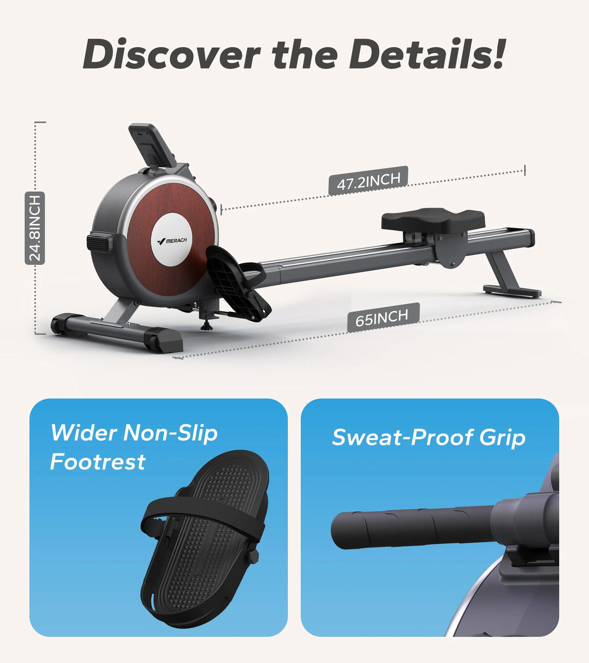 Merach Magnetic Rowing Machine Quiet Bluetooth Dual Rail Fitness