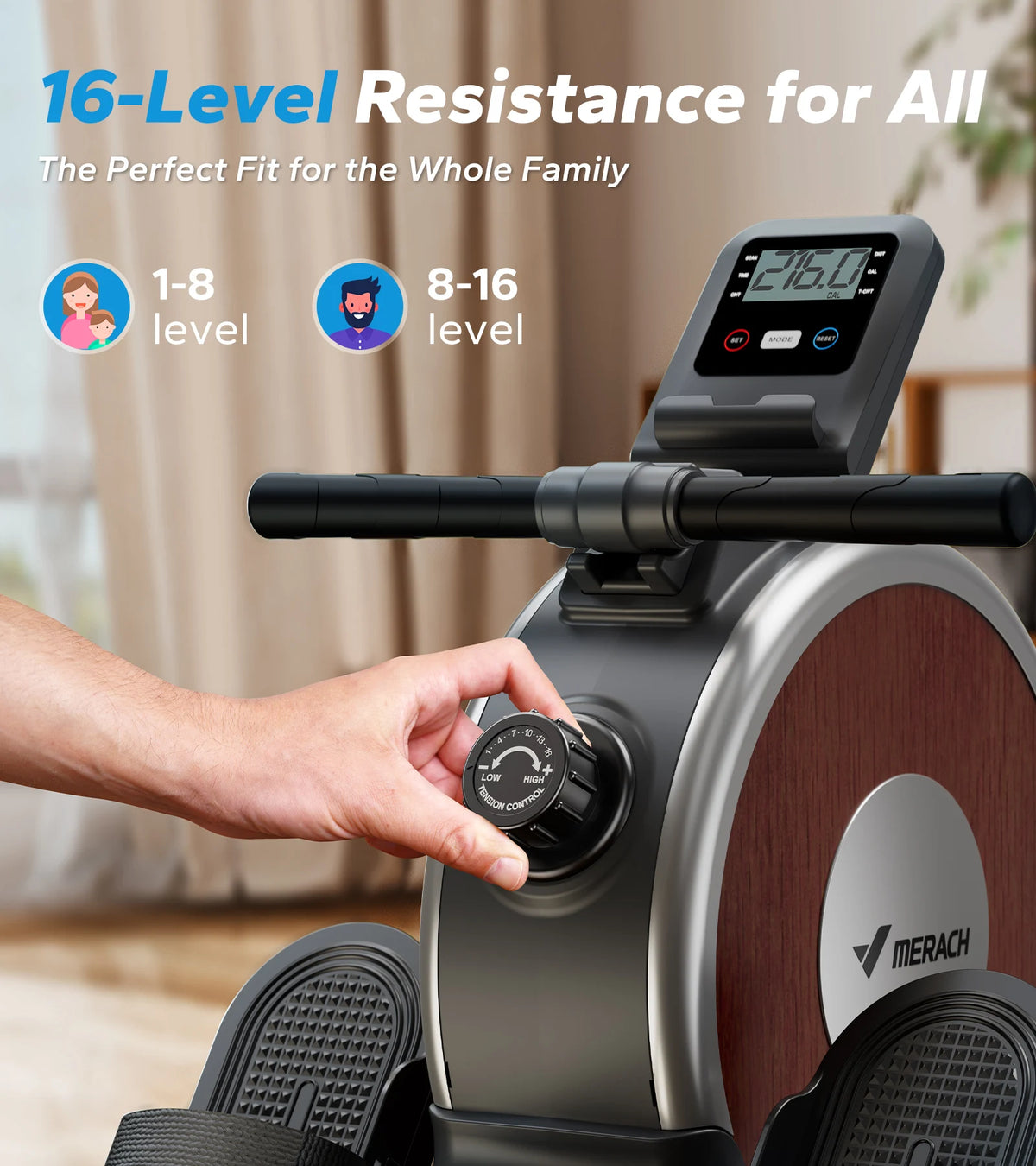 Merach Magnetic Rowing Machine Quiet Bluetooth Dual Rail Fitness