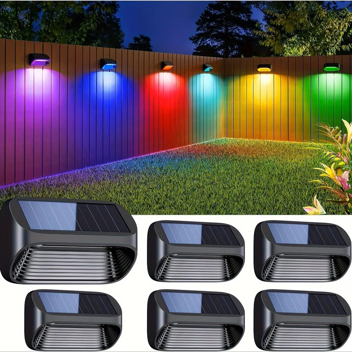 Solar Wall Fence Lights With Warm White RGB Outdoor Modes