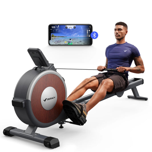 Merach Magnetic Rowing Machine Quiet Bluetooth Dual Rail Fitness