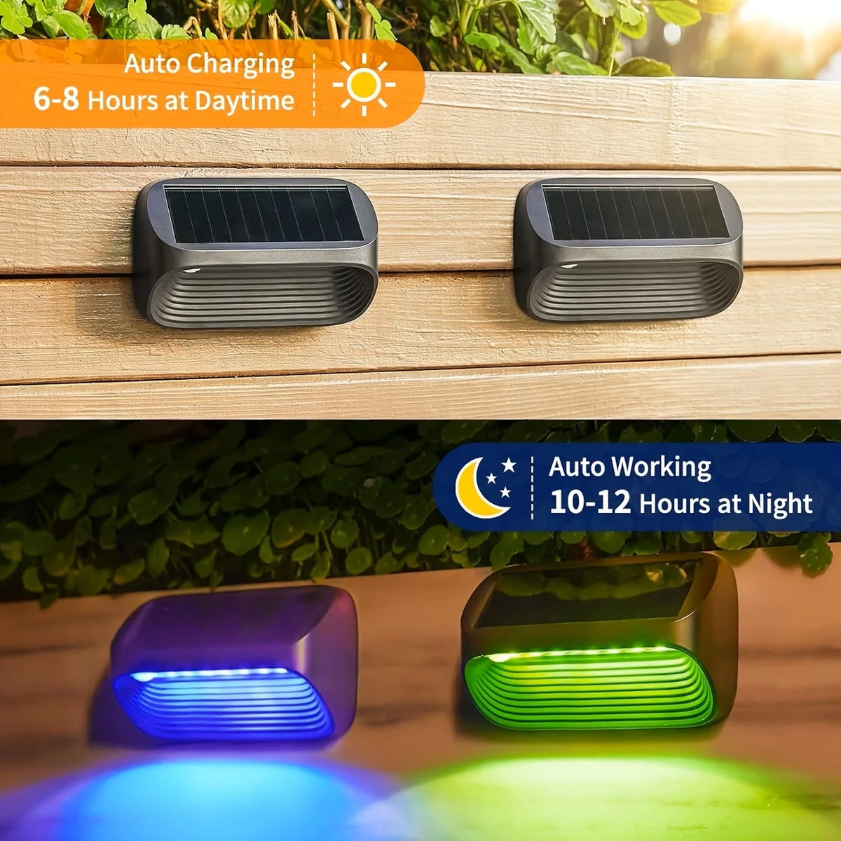Solar Wall Fence Lights With Warm White RGB Outdoor Modes