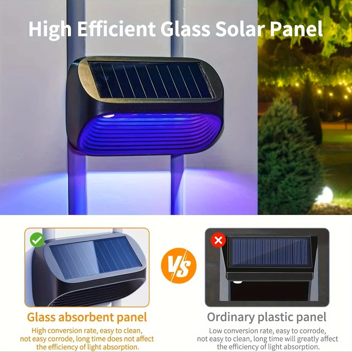 Solar Wall Fence Lights With Warm White RGB Outdoor Modes