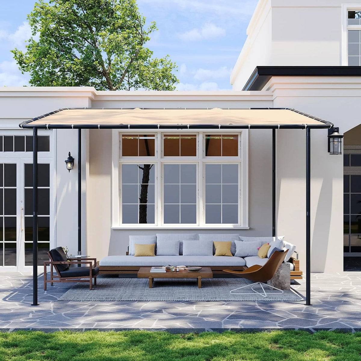 Aoxun Wall Mounted Pergola Gazebo With UV Resistant Canopy