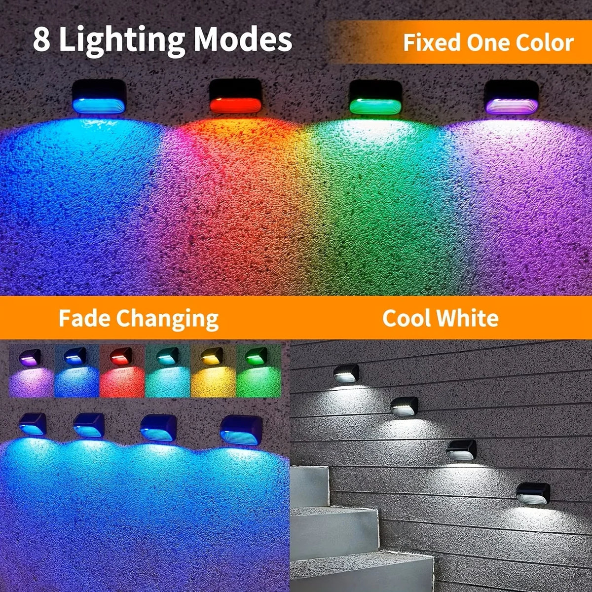 Solar Wall Fence Lights With Warm White RGB Outdoor Modes