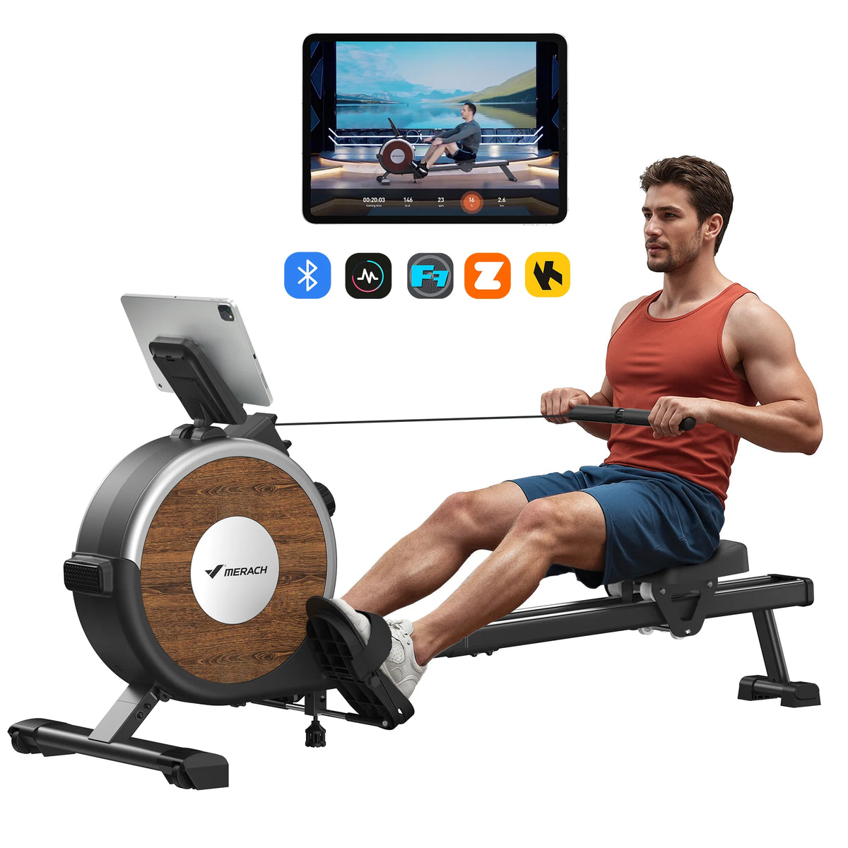 Merach Magnetic Rowing Machine Quiet Bluetooth Dual Rail Fitness