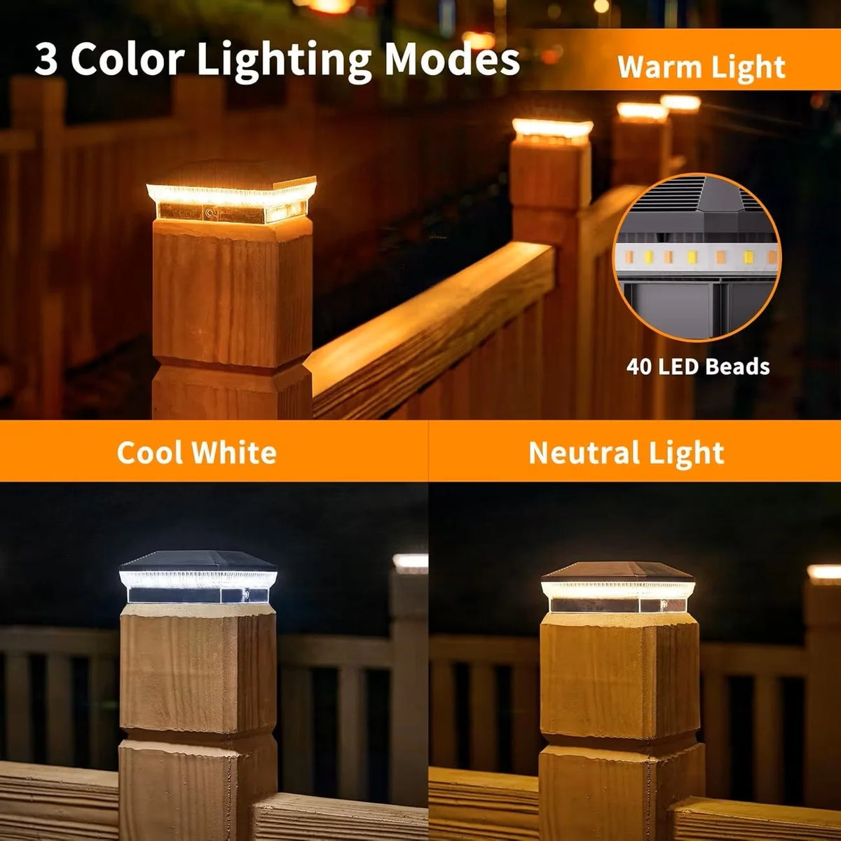 Outdoor Solar Post Cap Lights LED Fence Lighting Three Modes