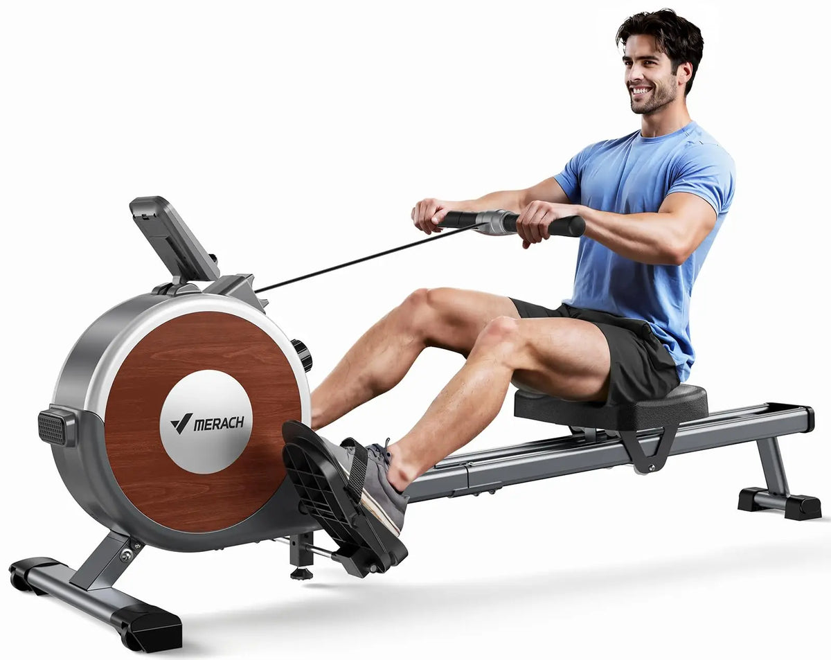 Merach Magnetic Rowing Machine Quiet Bluetooth Dual Rail Fitness