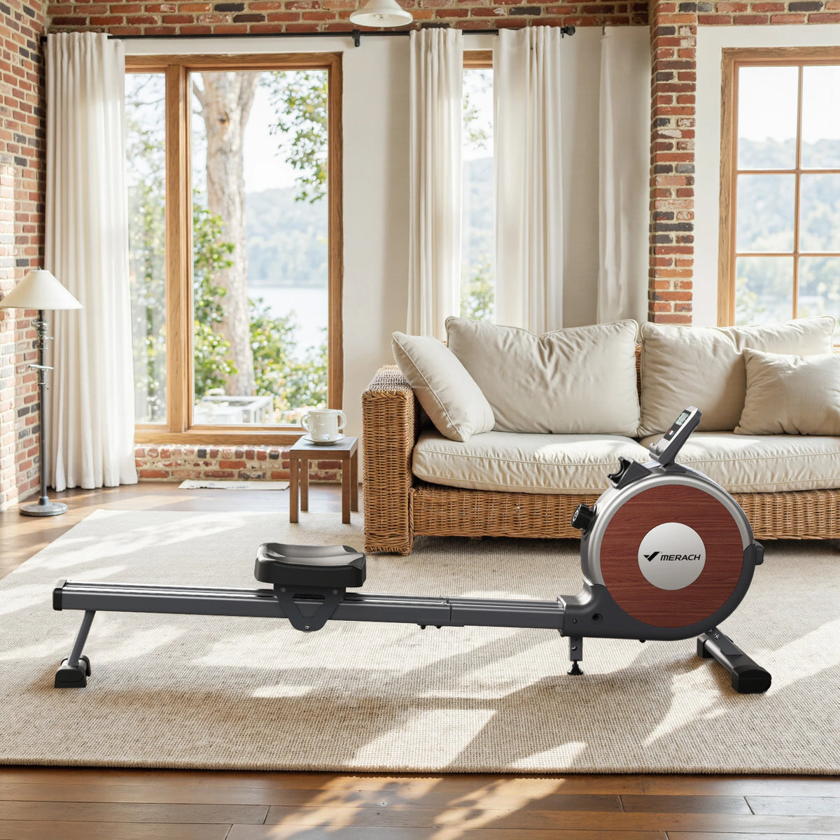 Merach Magnetic Rowing Machine Quiet Bluetooth Dual Rail Fitness