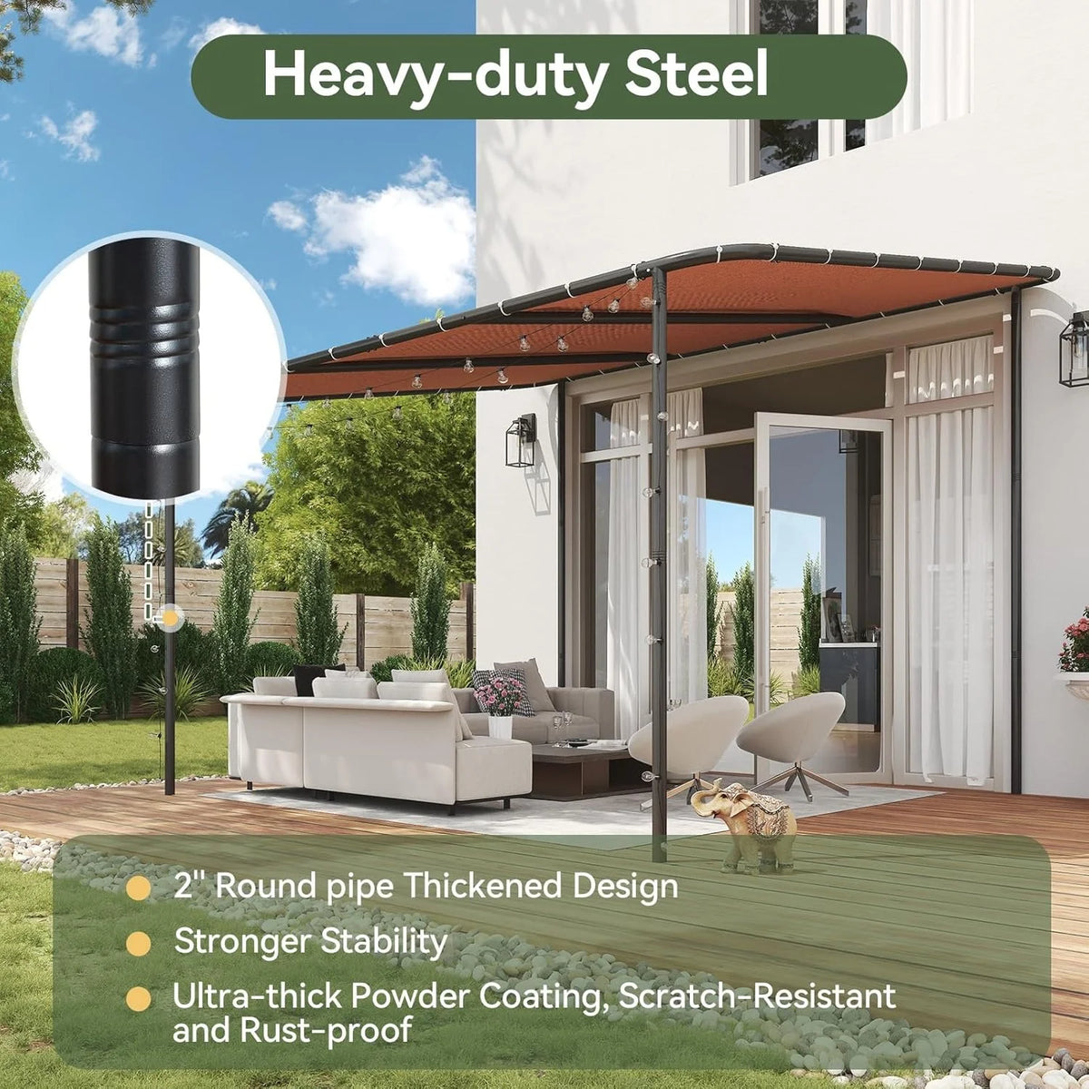Aoxun Wall Mounted Pergola Gazebo With UV Resistant Canopy