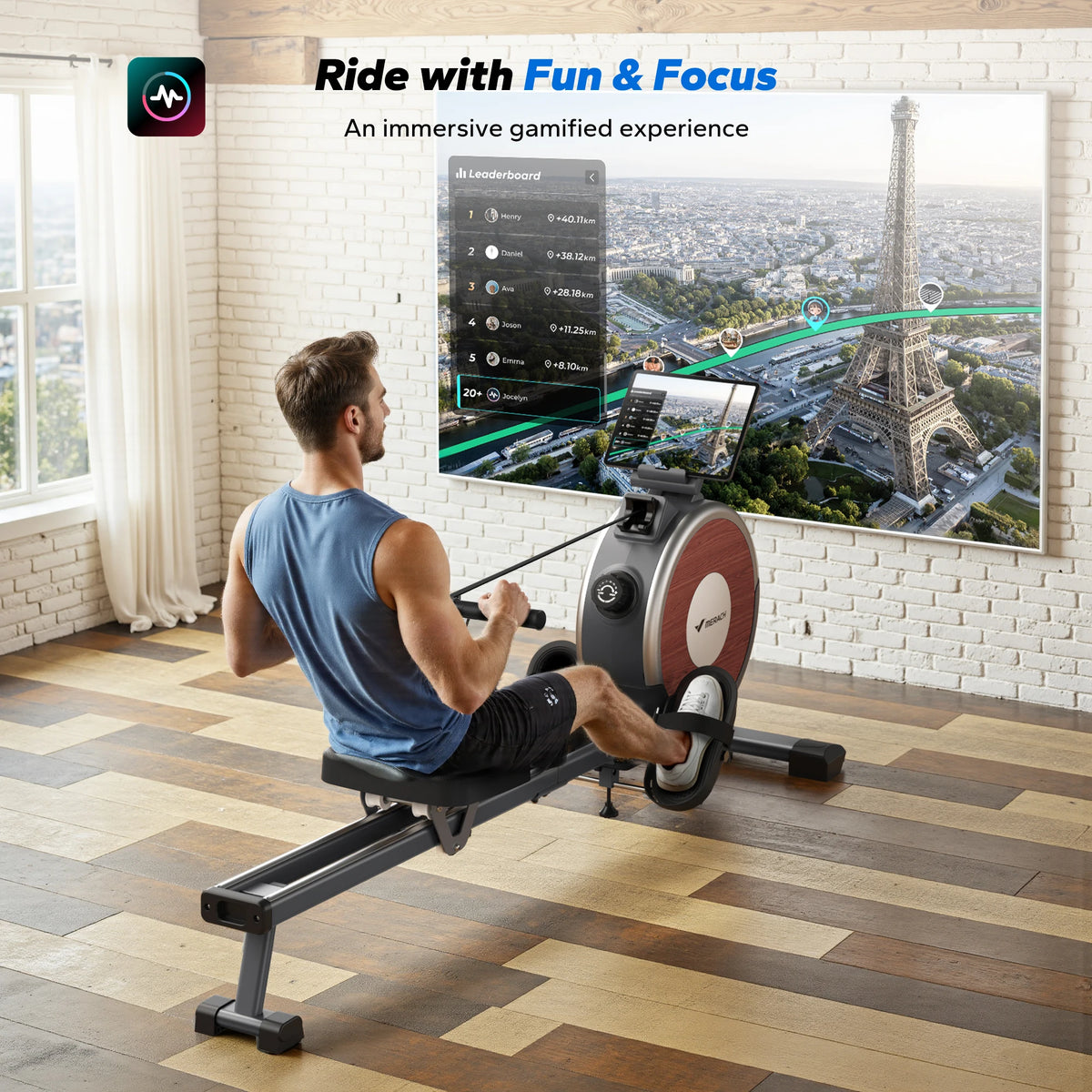 Merach Magnetic Rowing Machine Quiet Bluetooth Dual Rail Fitness
