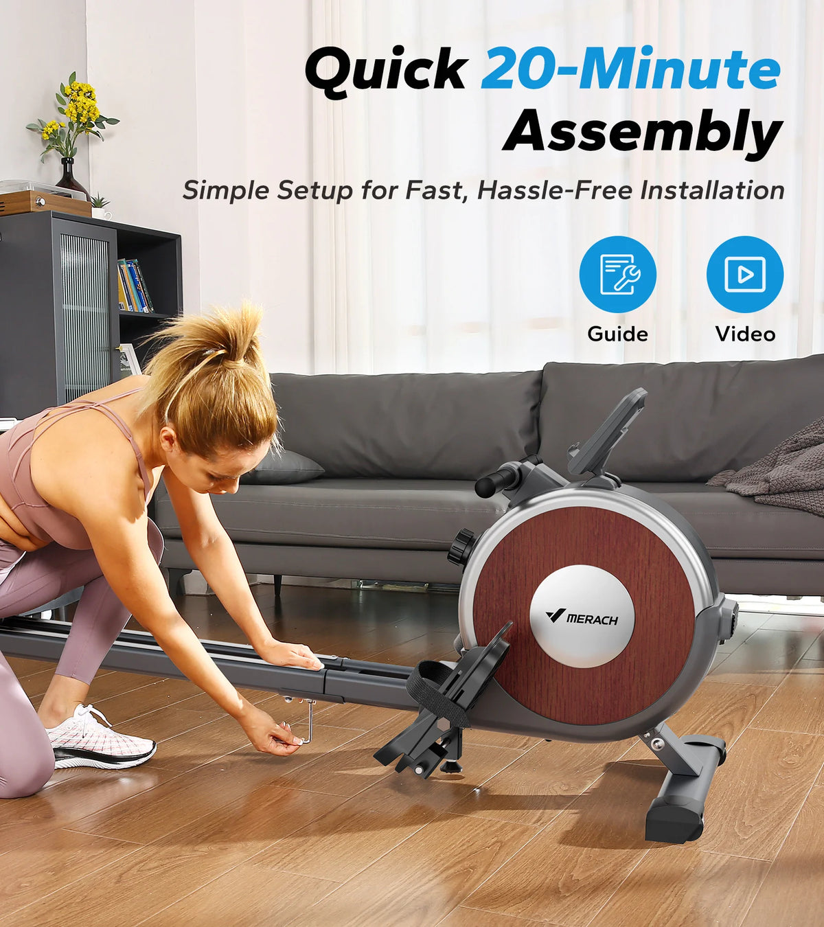 Merach Magnetic Rowing Machine Quiet Bluetooth Dual Rail Fitness