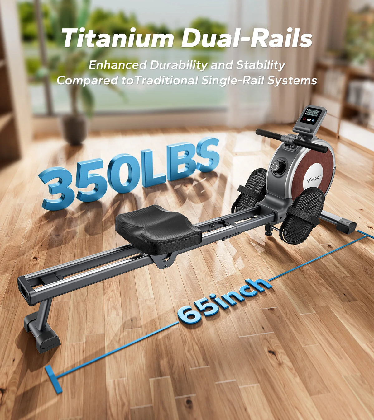 Merach Magnetic Rowing Machine Quiet Bluetooth Dual Rail Fitness
