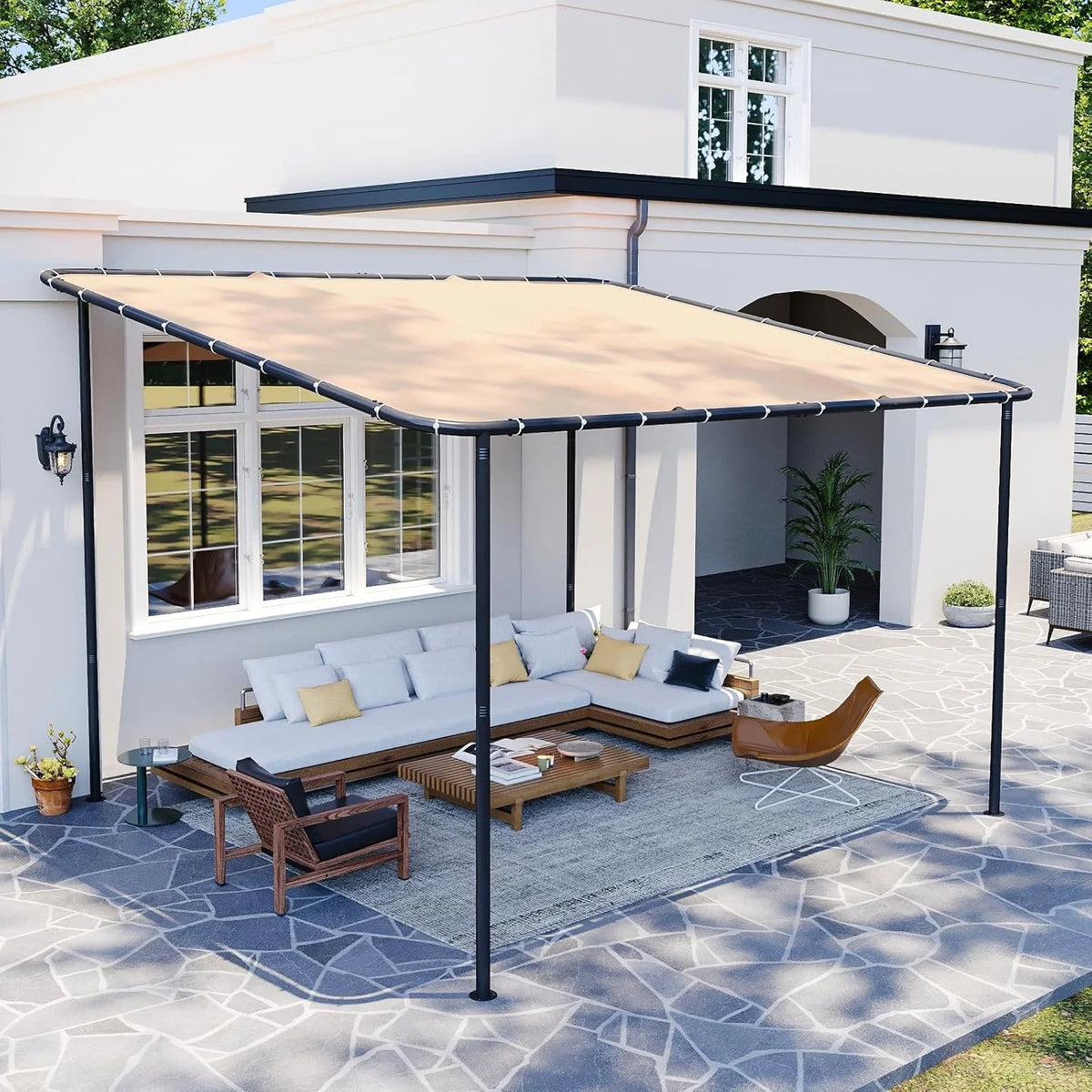 Aoxun Wall Mounted Pergola Gazebo With UV Resistant Canopy