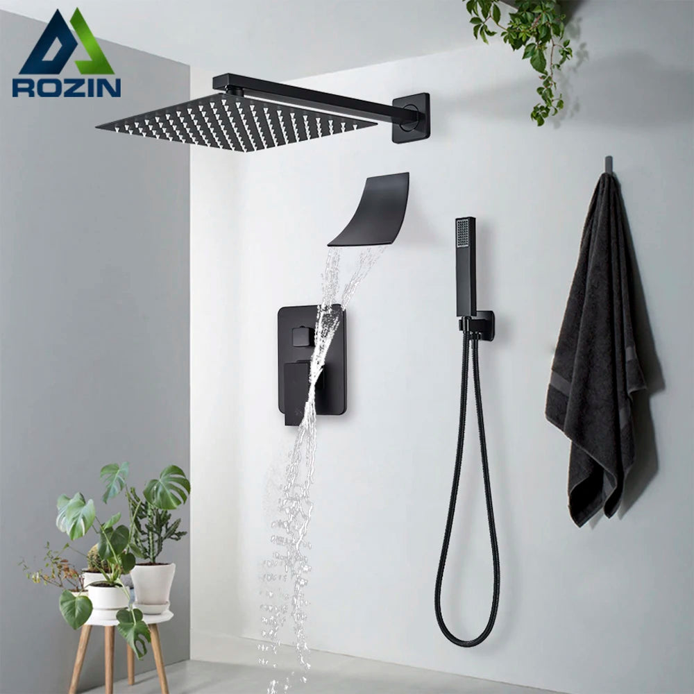 Rozin Wall Mounted Concealed Rainfall Shower System With Tub Spout