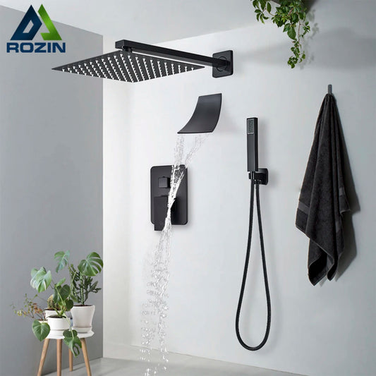 Rozin Wall Mounted Concealed Rainfall Shower System With Tub Spout