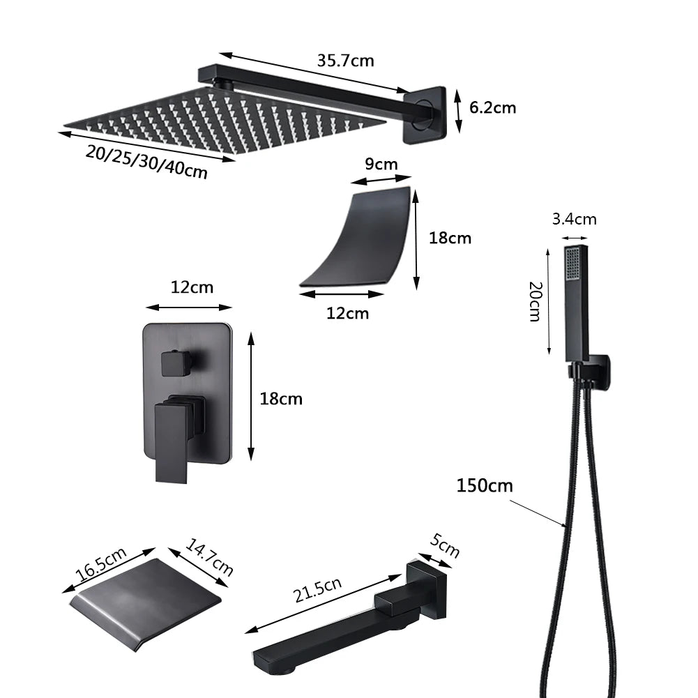 Rozin Wall Mounted Concealed Rainfall Shower System With Tub Spout