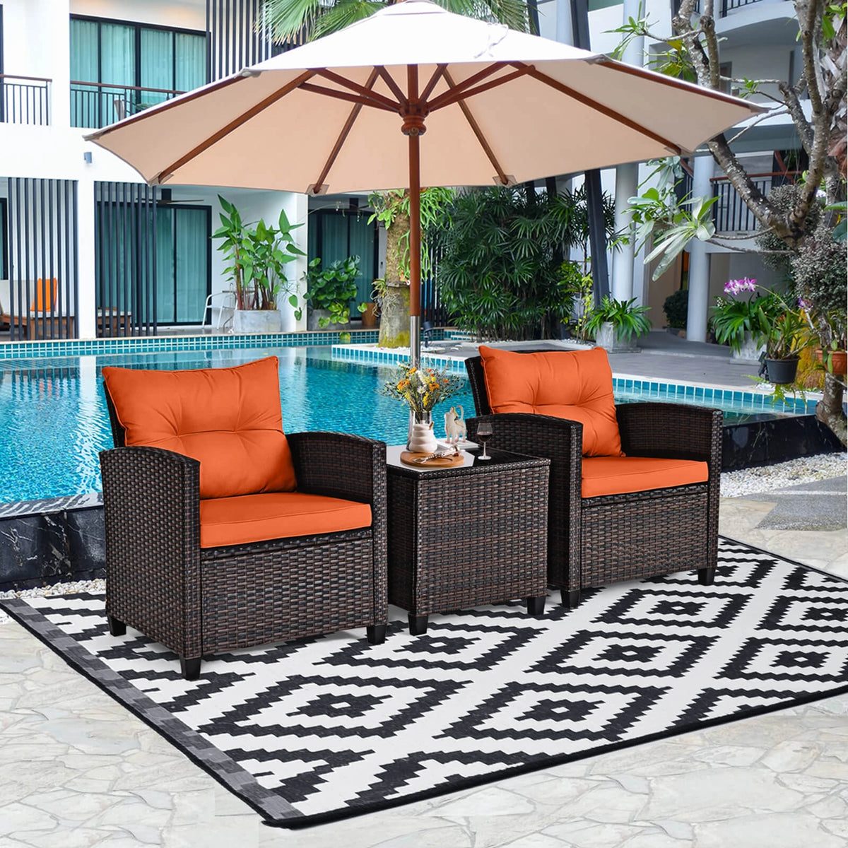 HOMASIS Patio Rattan Outdoor Conversation Set With Cushions