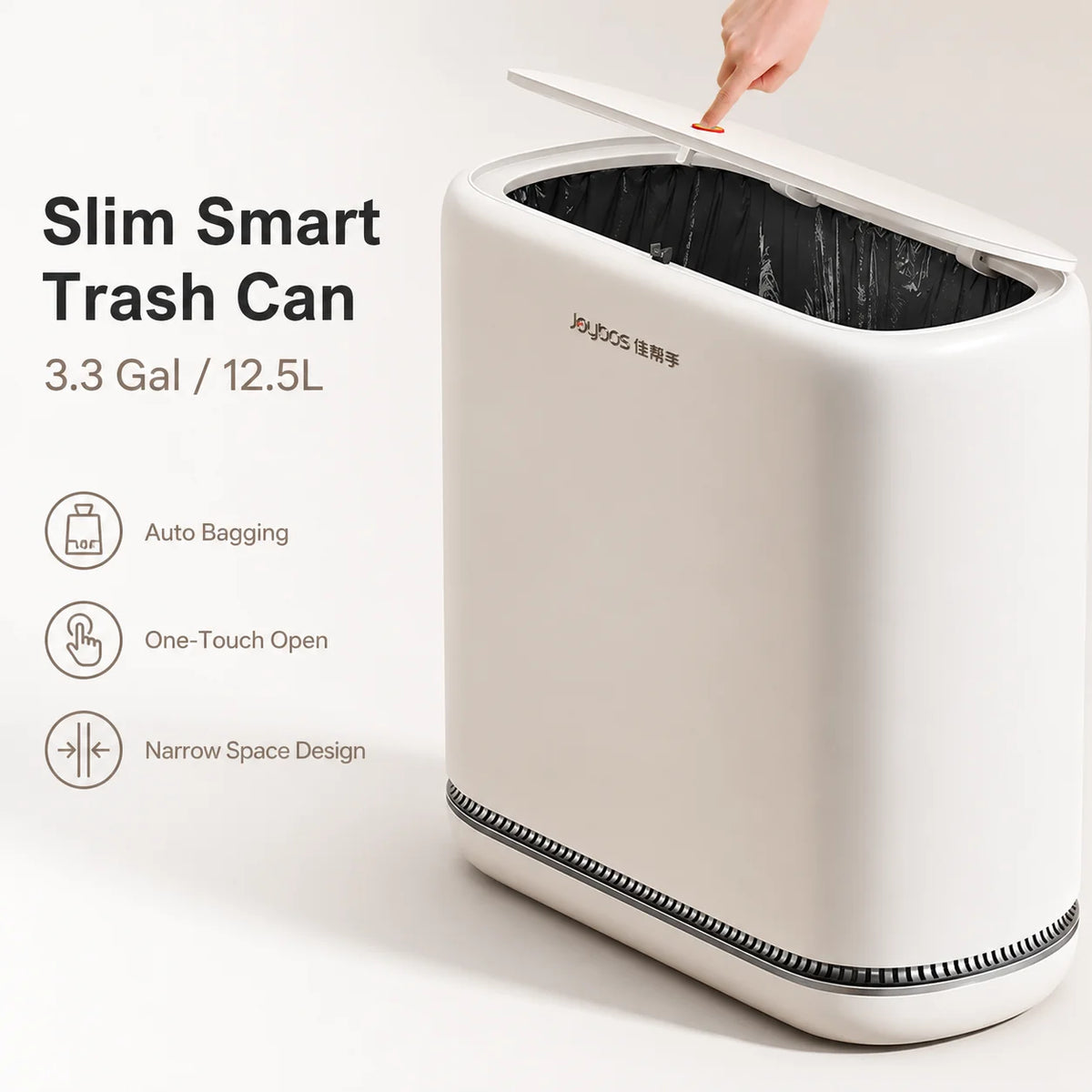 Joybos Slim Automatic Trash Can With One Press Lid for Bathroom