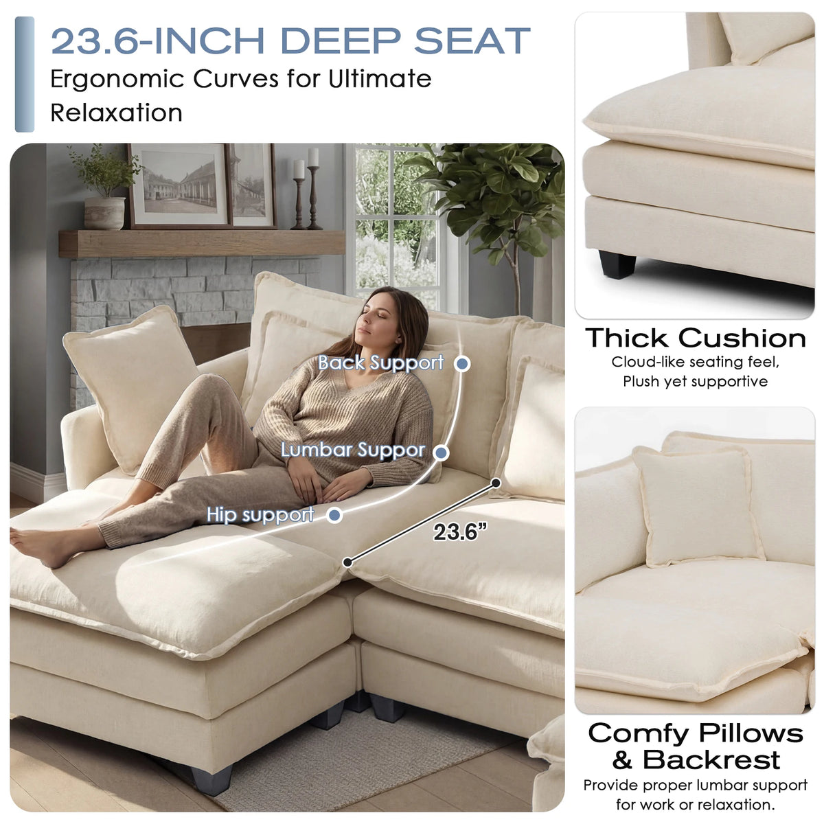 Redlife Modular Sectional Sofa With Ottoman And Deep Seat Comfort