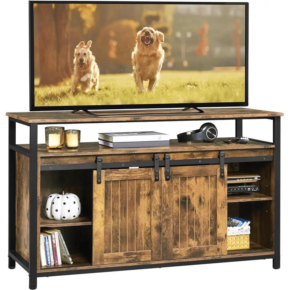 Farmhouse TV Stand With Storage And Sliding Barn Doors