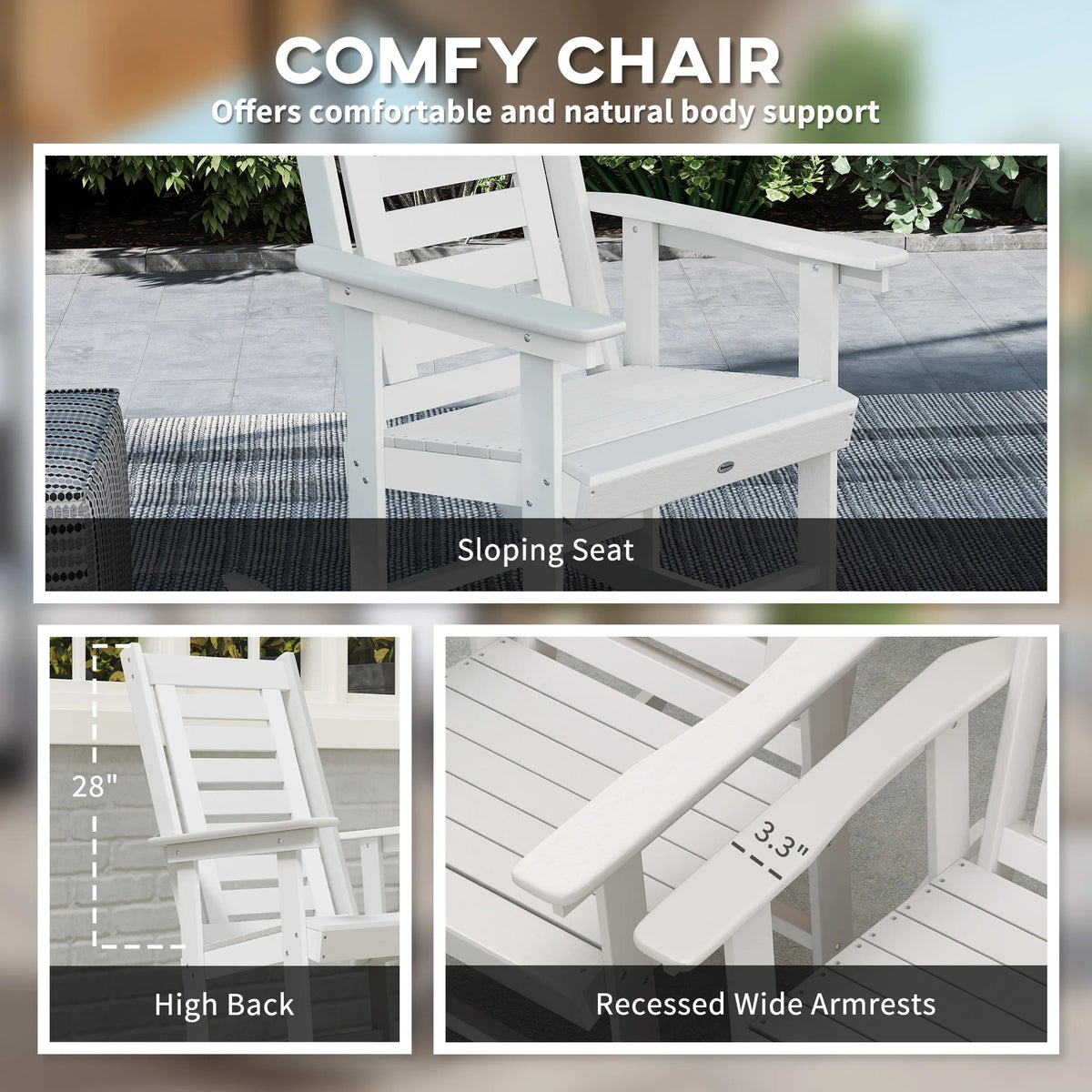 Outsunny High Back HDPE Outdoor Patio Rocking Chairs Set of Two