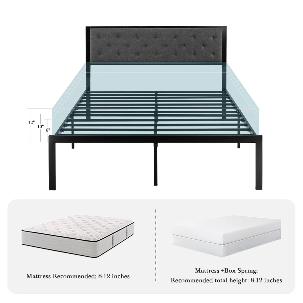 HOOMIC Metal Bed Frame With Upholstered Headboard And Sturdy Support