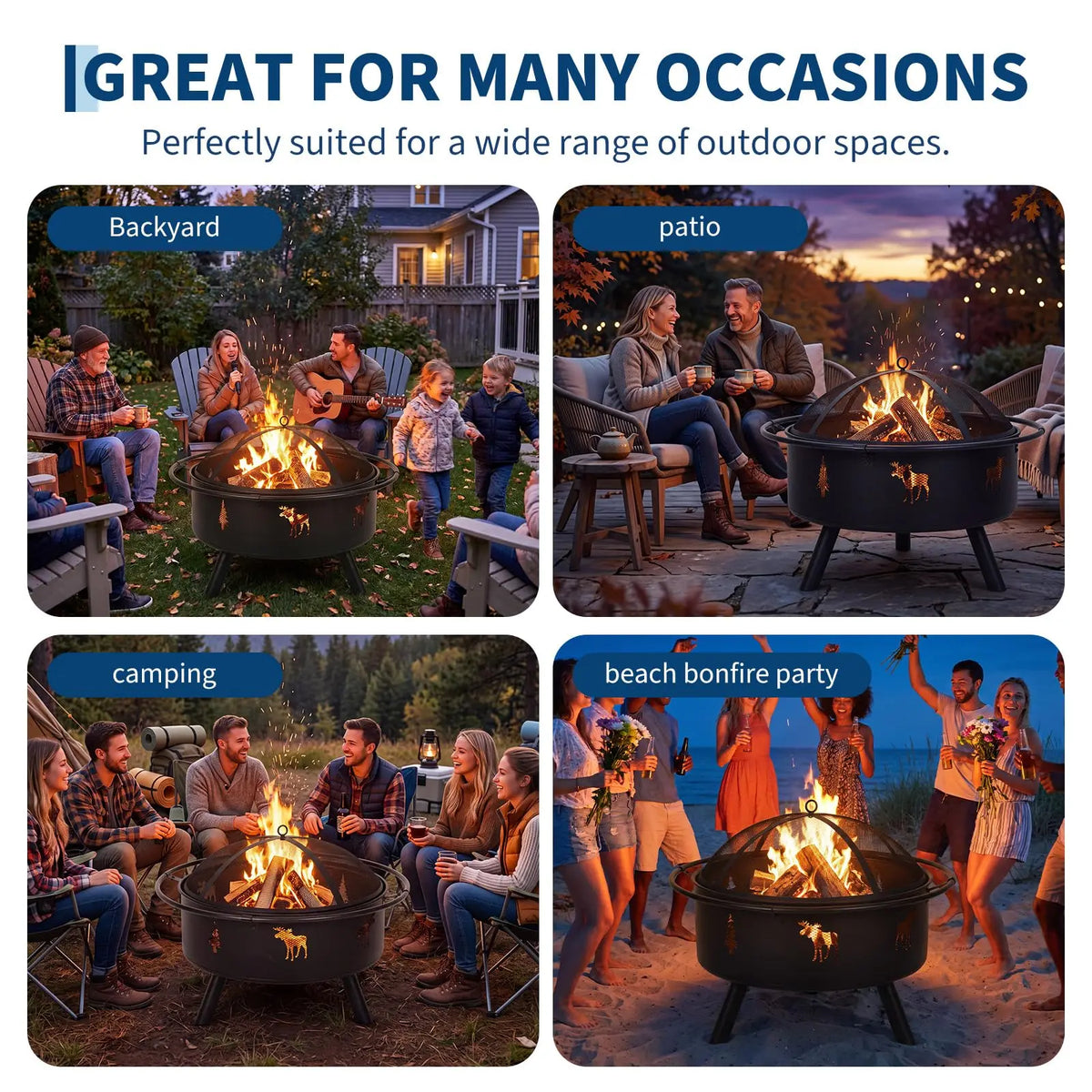 HiMISS Wood Burning Fire Pit With Mesh Spark Screen