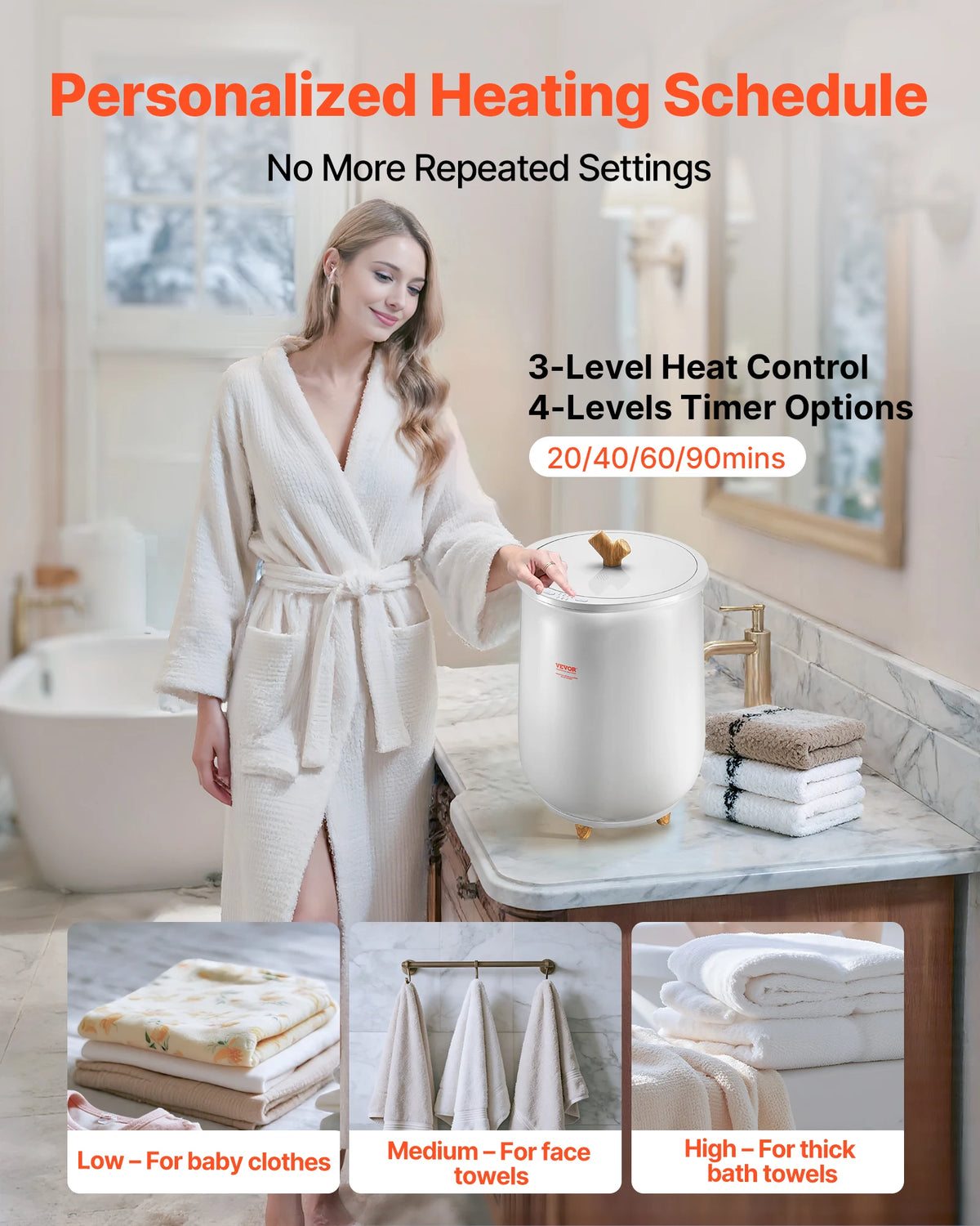 SucceBuy Heated Towel Warmer Bucket With LED Light And Timer