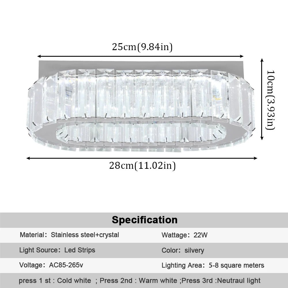 VETRULUS Modern Oval Crystal LED Pendant Chandelier Ceiling Light