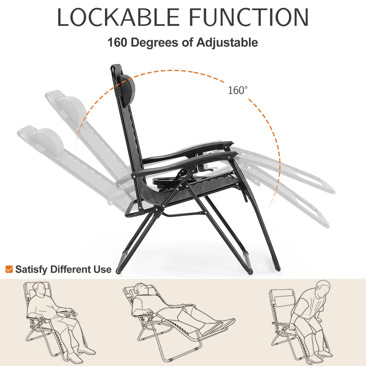 JHK Zero Gravity Portable Recliner Chair With Cup Holder Trays