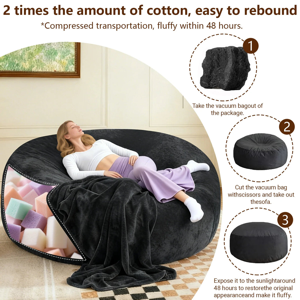 Adult Memory Foam Bean Bag Chair With Washable Cover
