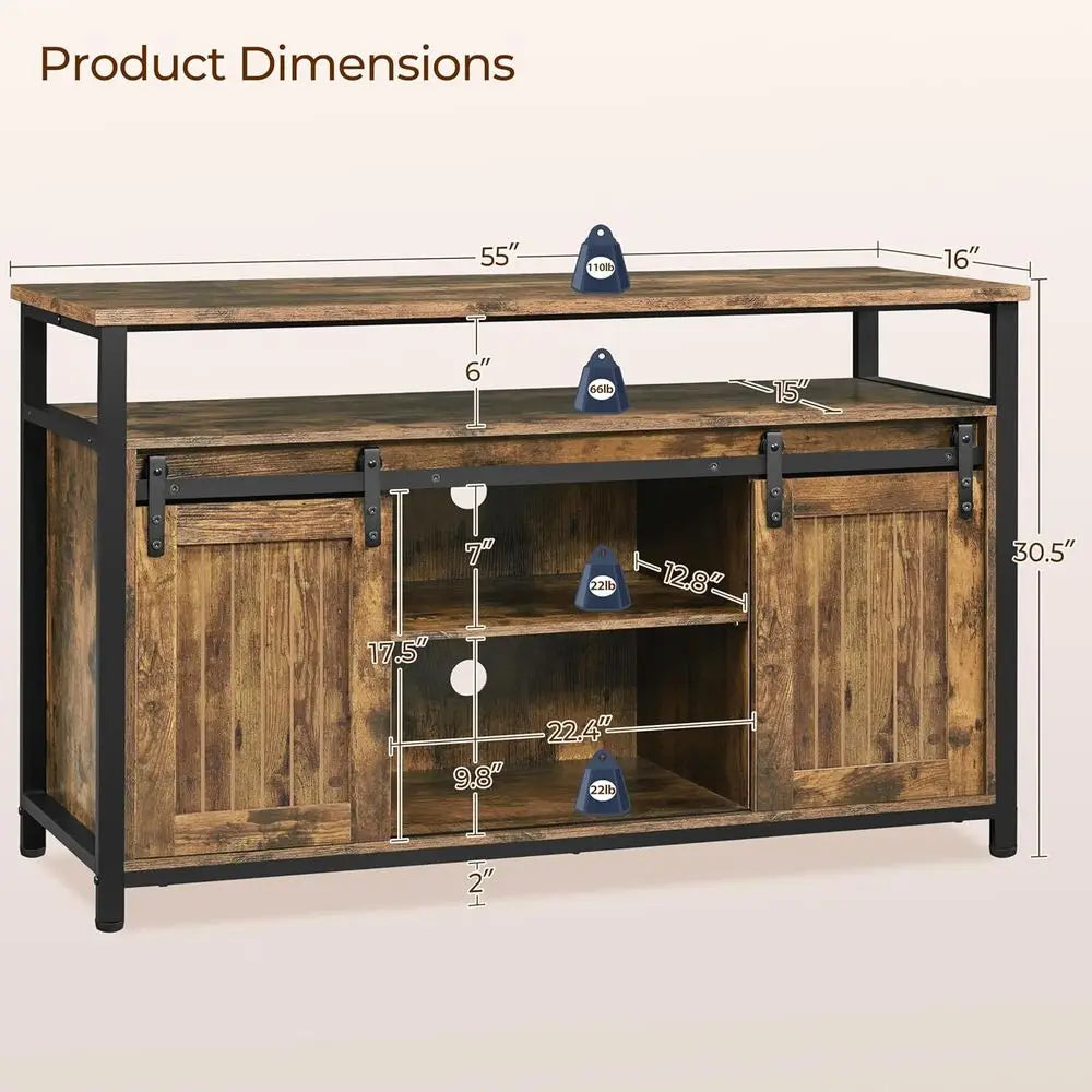 Farmhouse TV Stand With Storage And Sliding Barn Doors