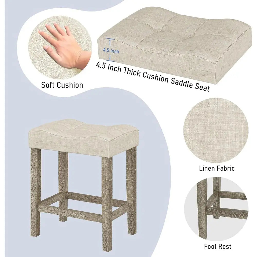 Modern Counter Height Dining Table Set With Four Upholstered Stools