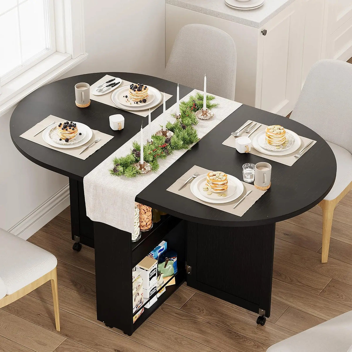 HiMISS Folding Dining Table With Wine Rack And Cup Holders