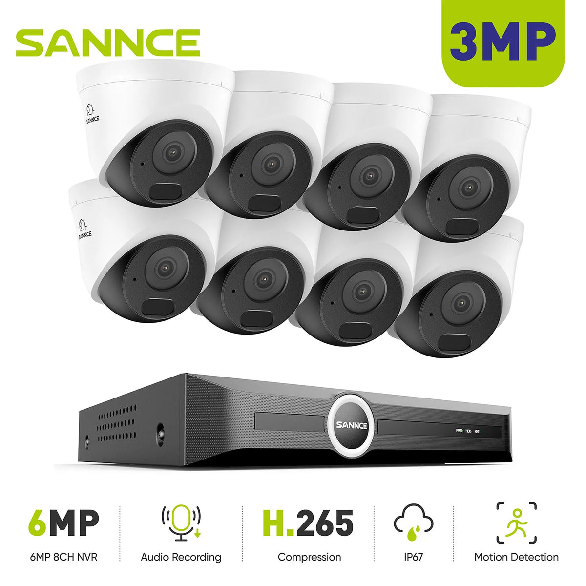 SANNCE PoE Security Camera System 8 Channel NVR Night Vision