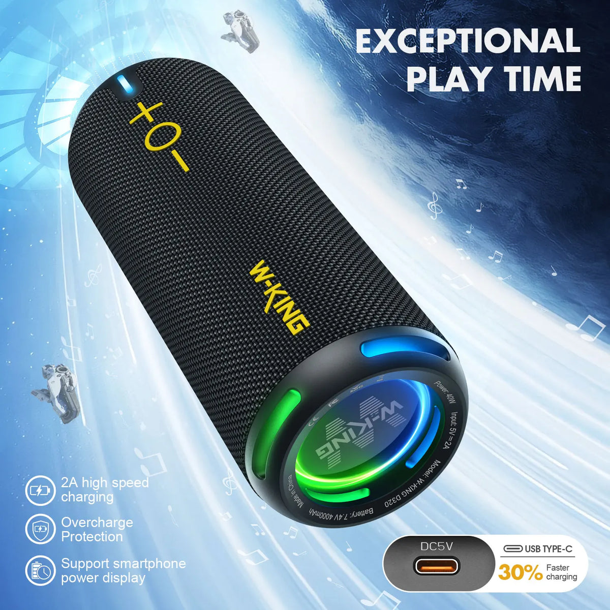 W-King D320 Portable Bluetooth Speaker With Waterproof Audio
