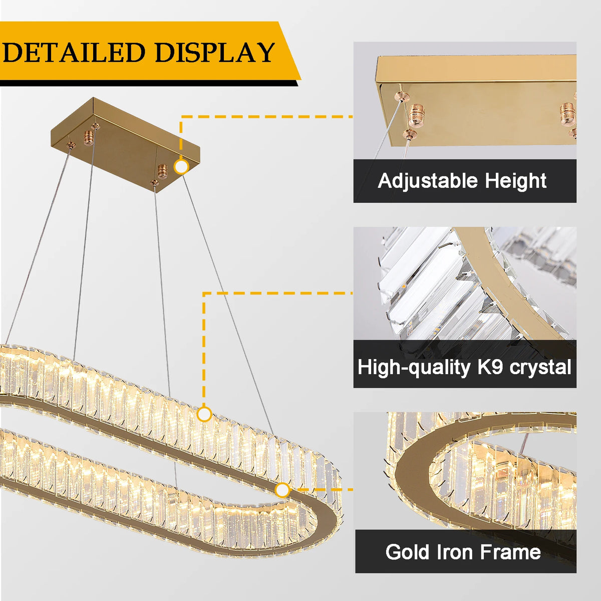 VETRULUS Modern Oval Crystal LED Pendant Chandelier Ceiling Light