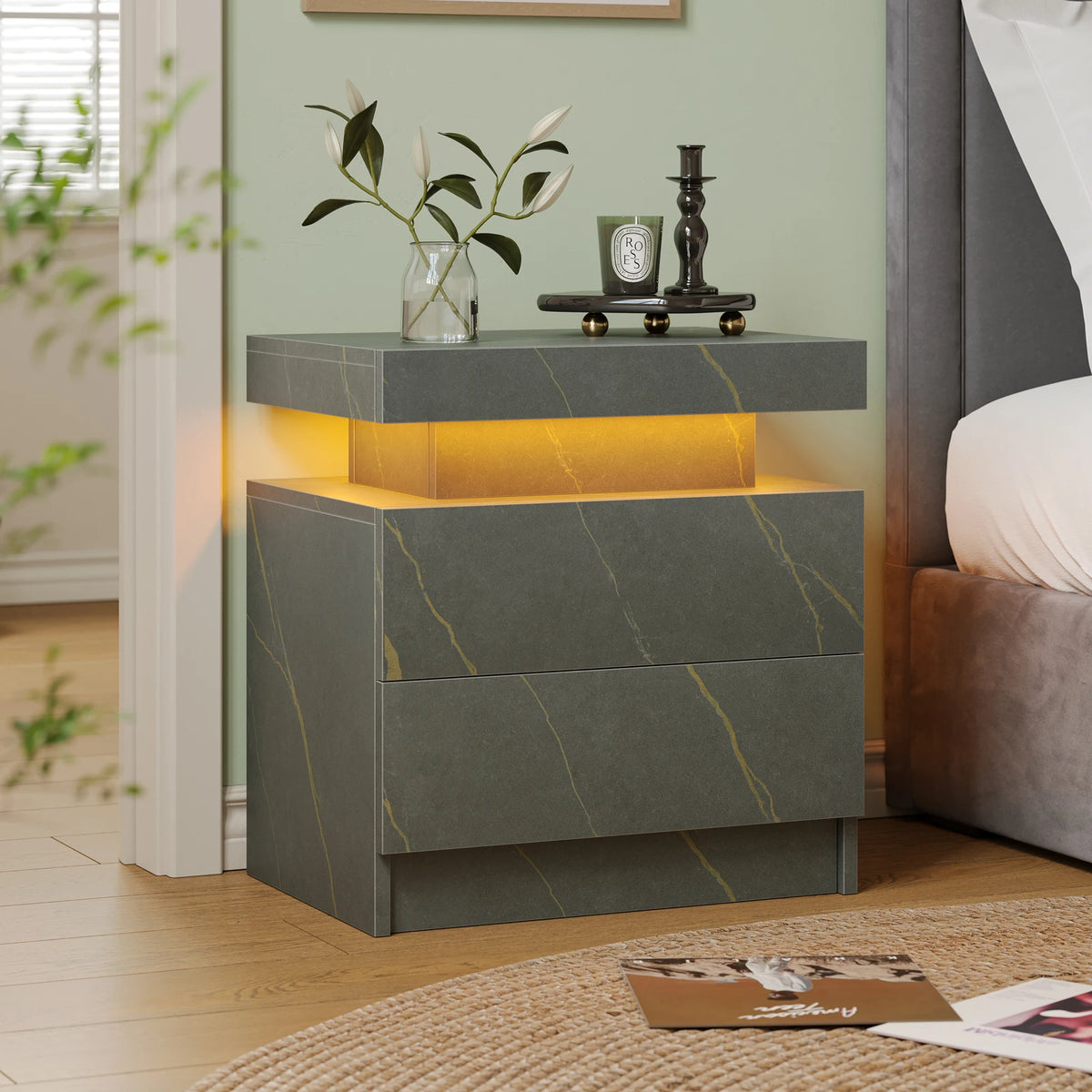 Cubehom LED Nightstand With Two Drawers And RGB Lighting