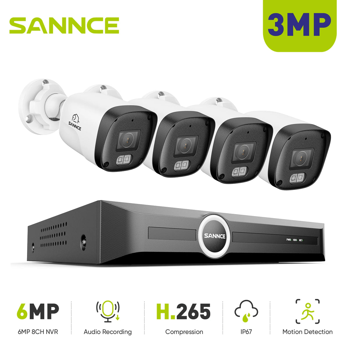 SANNCE PoE Security Camera System 8 Channel NVR Night Vision