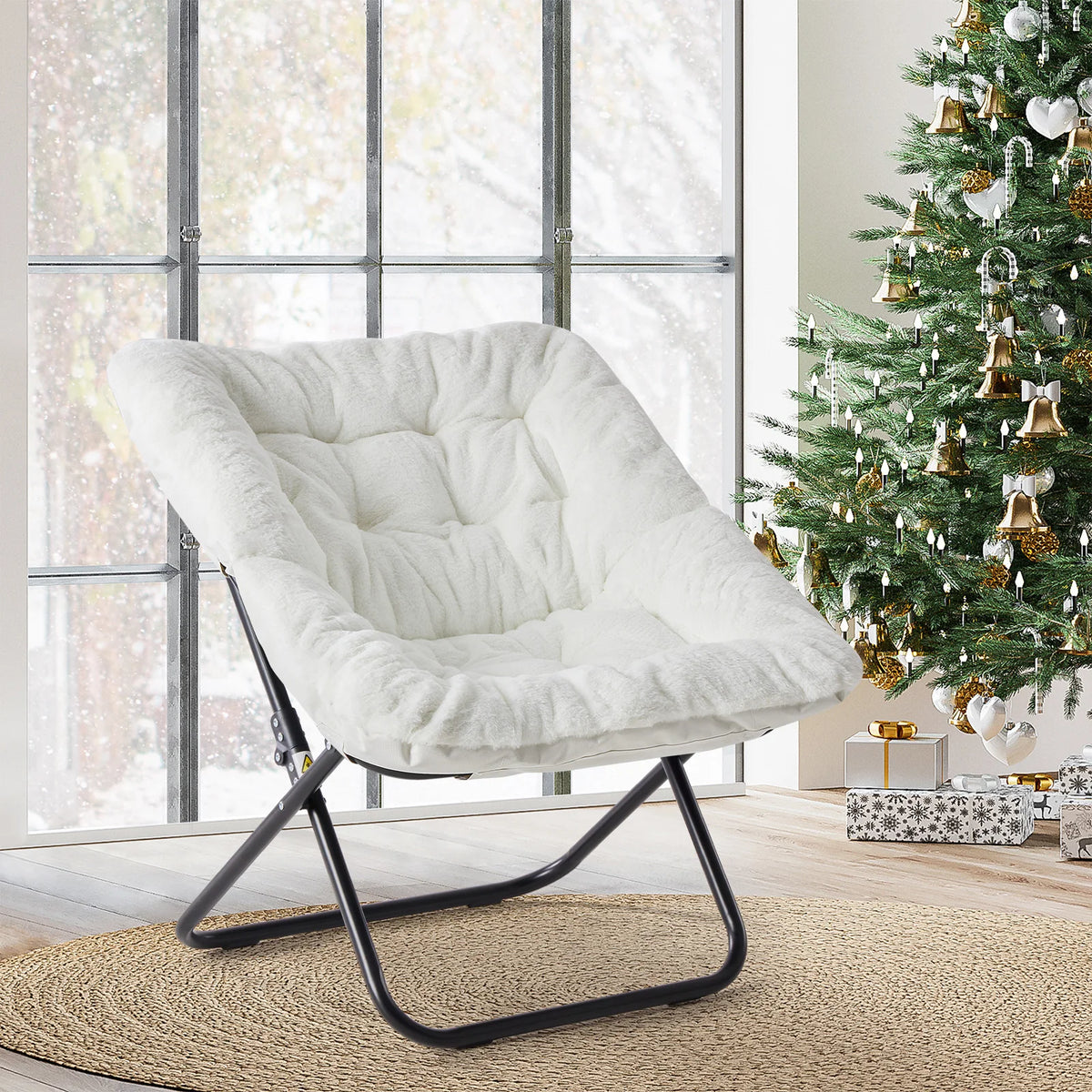 JHK Faux Fur Folding Lounge Chair With Soft Padded Seat