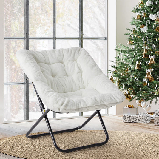 JHK Faux Fur Folding Lounge Chair With Soft Padded Seat
