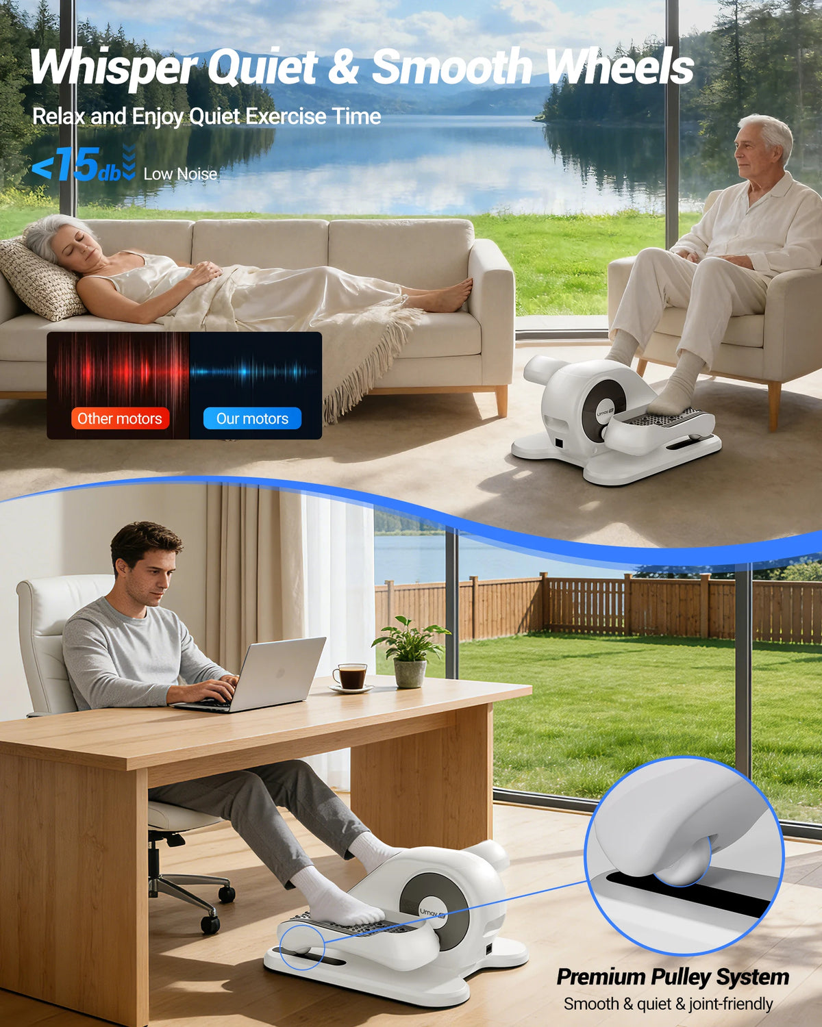 UMAY Under Desk Electric Elliptical for Home Office Workouts